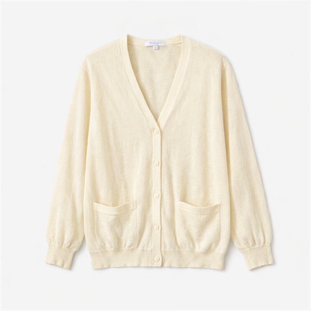 Eric Bompard 100% Cashmere Cream V Neck Button Down Lightweight Cardigan Xl $330